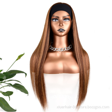 Silky Straight Pixie Raw Indian Colors Lace Front Human Hair Highlights Headband Wigs for Black Women